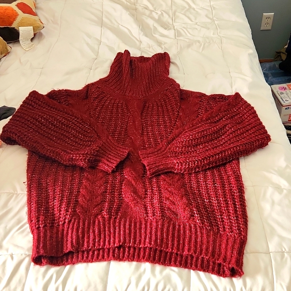 Women's turtleneck sweater,  size large burgundy flecked with white